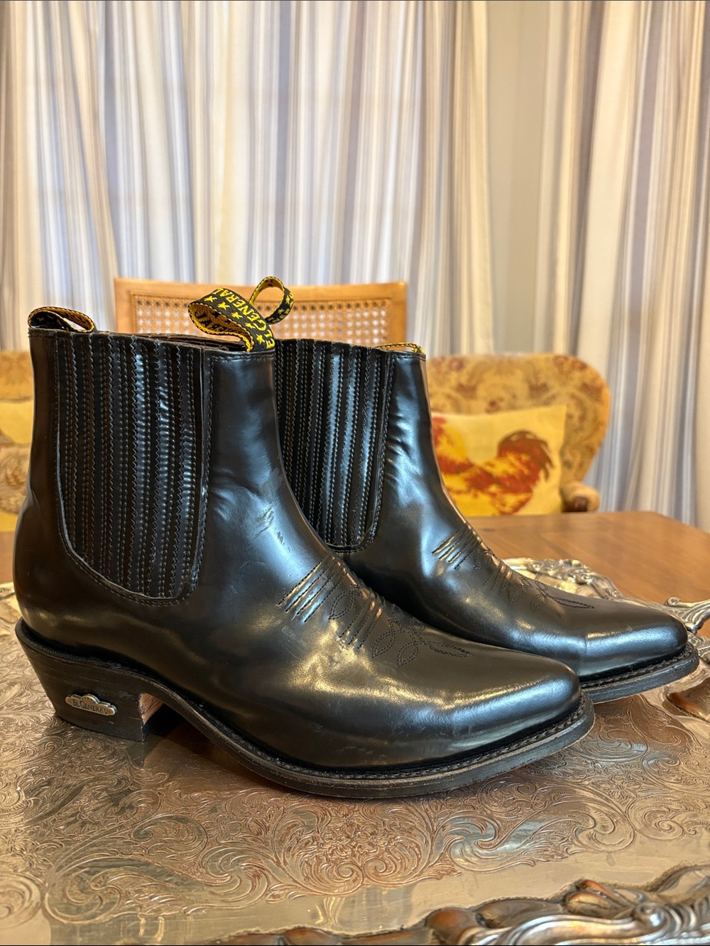 Men’s El General Made in Mexico Black Leather Western Cowboy Boots US Size 9